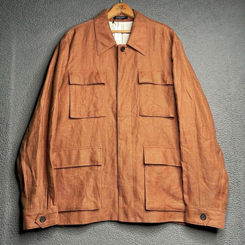 Banana Republic Men’s Rust Brown Linen Blend 4-Pocket Safari Field Jacket XL